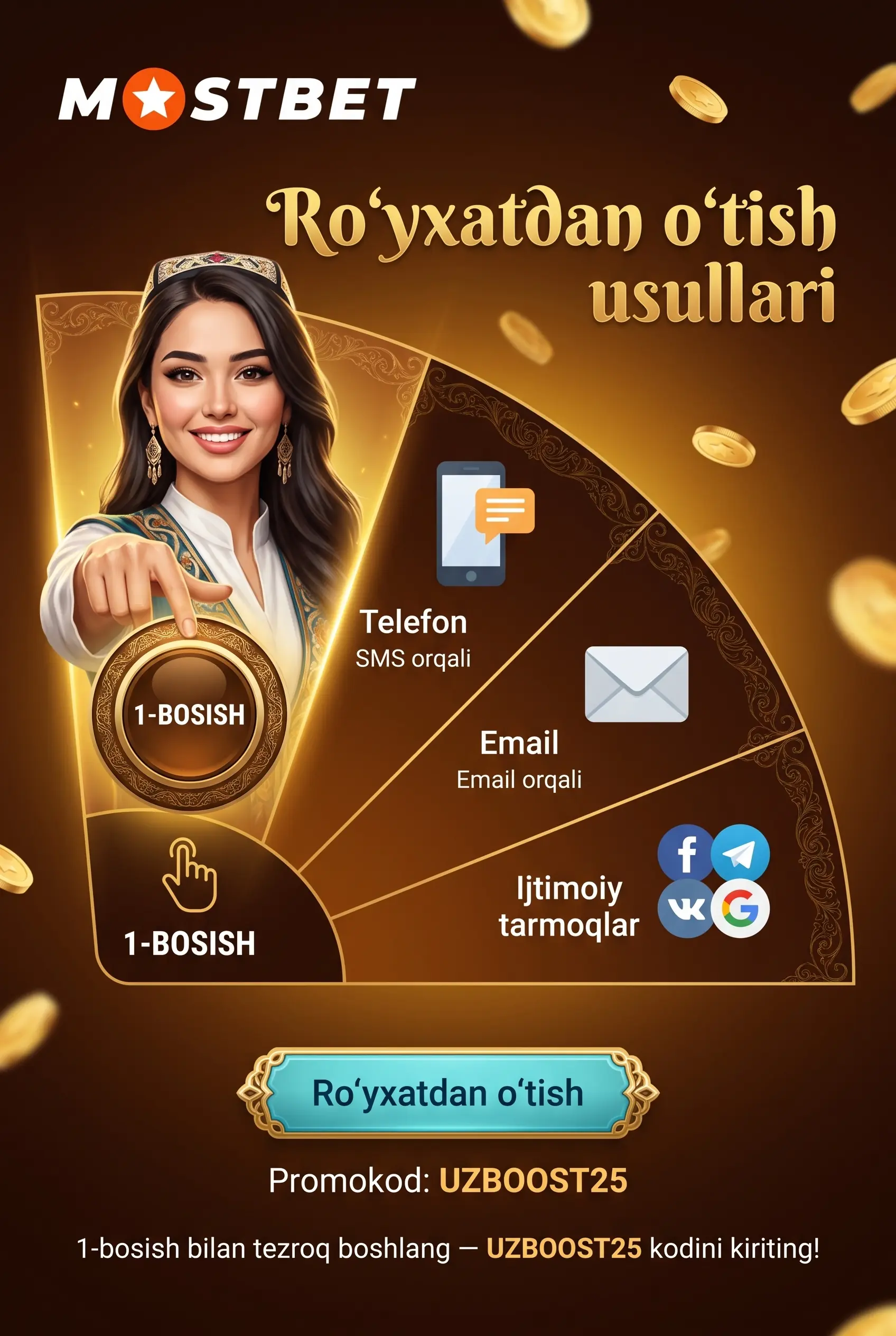 Mostbet ro'yxatdan o'tish usullari
